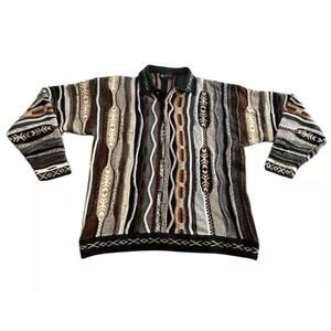 VINTAGE Baucci Sweater Mens XL Geometric Multicolored Y2K Chunky Biggie Cosby 3D